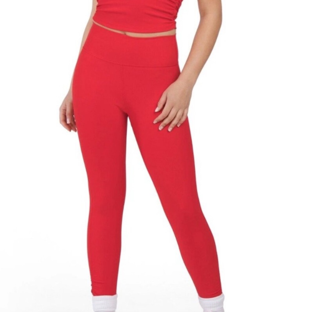 Wilo Red Activewear Leggings XS High Stretch Workout Tights Athletic Gym